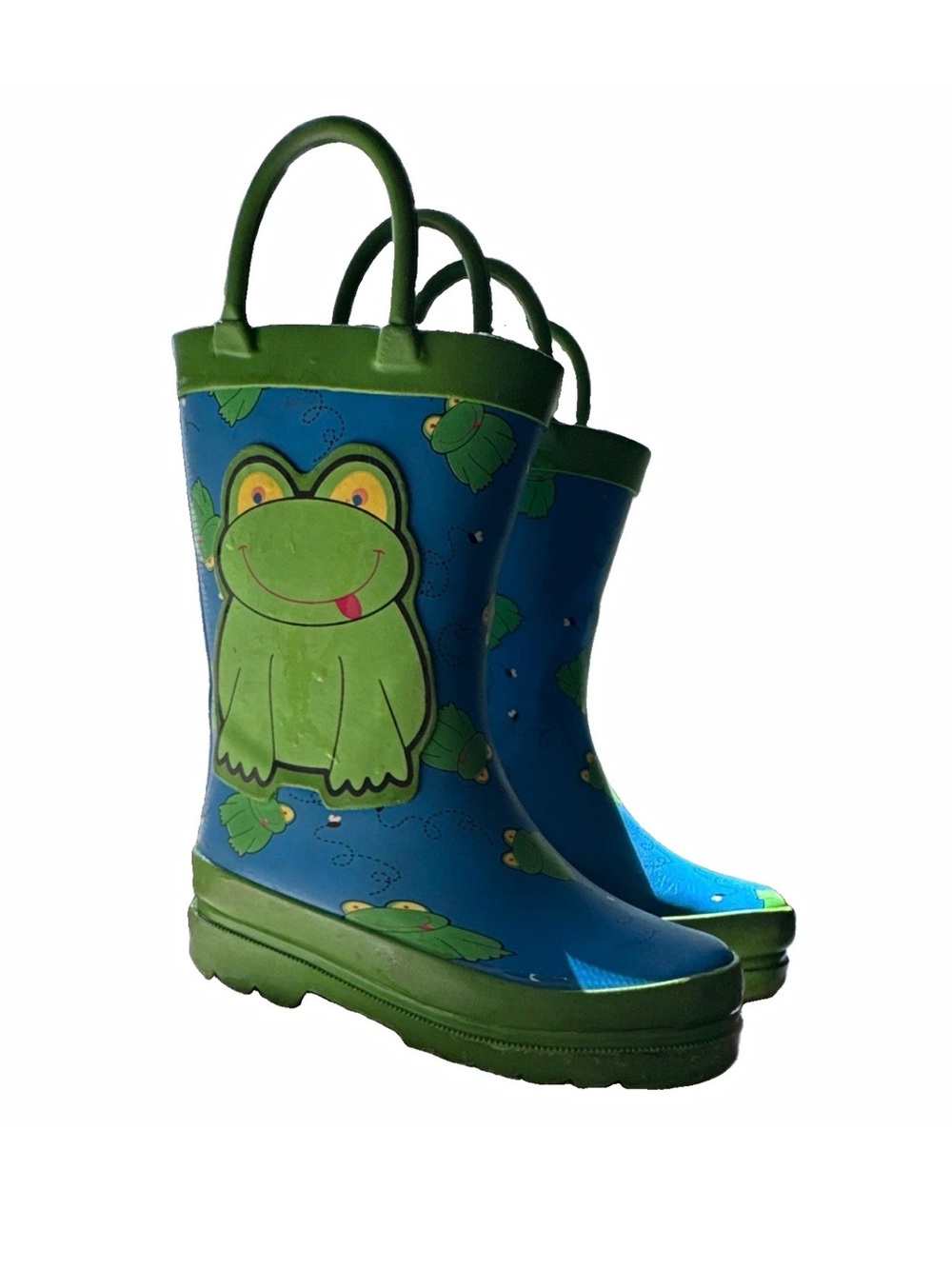 Kids Frog Rain Boots - Green and Blue size 6